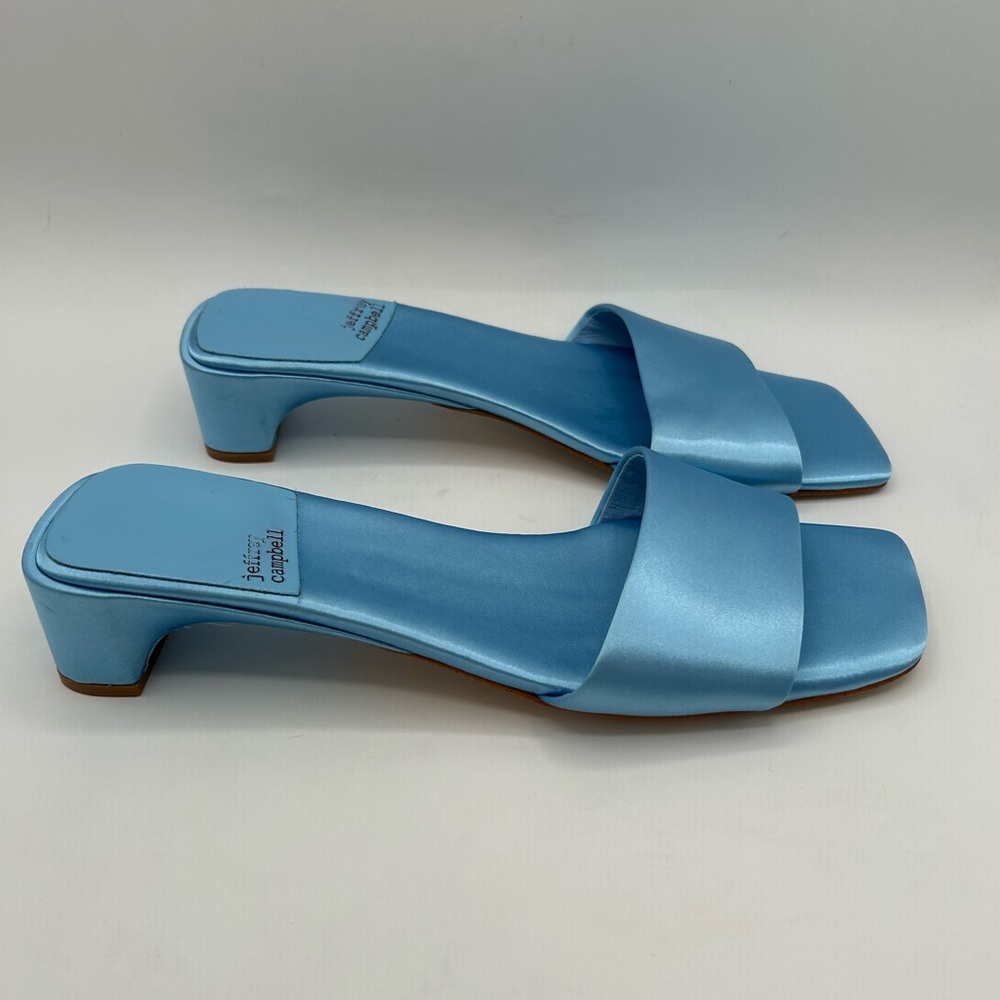Jeffrey Campbell Women's Low Key Slip On Kitten Heels Sandals Blue Satin 8.5 - Picture 2 of 11